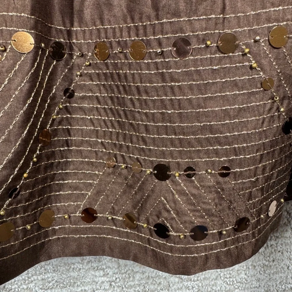 Alfani Sequin Skirt Women's 12 Brown Pleated A Line Embellished Boho Indie Party